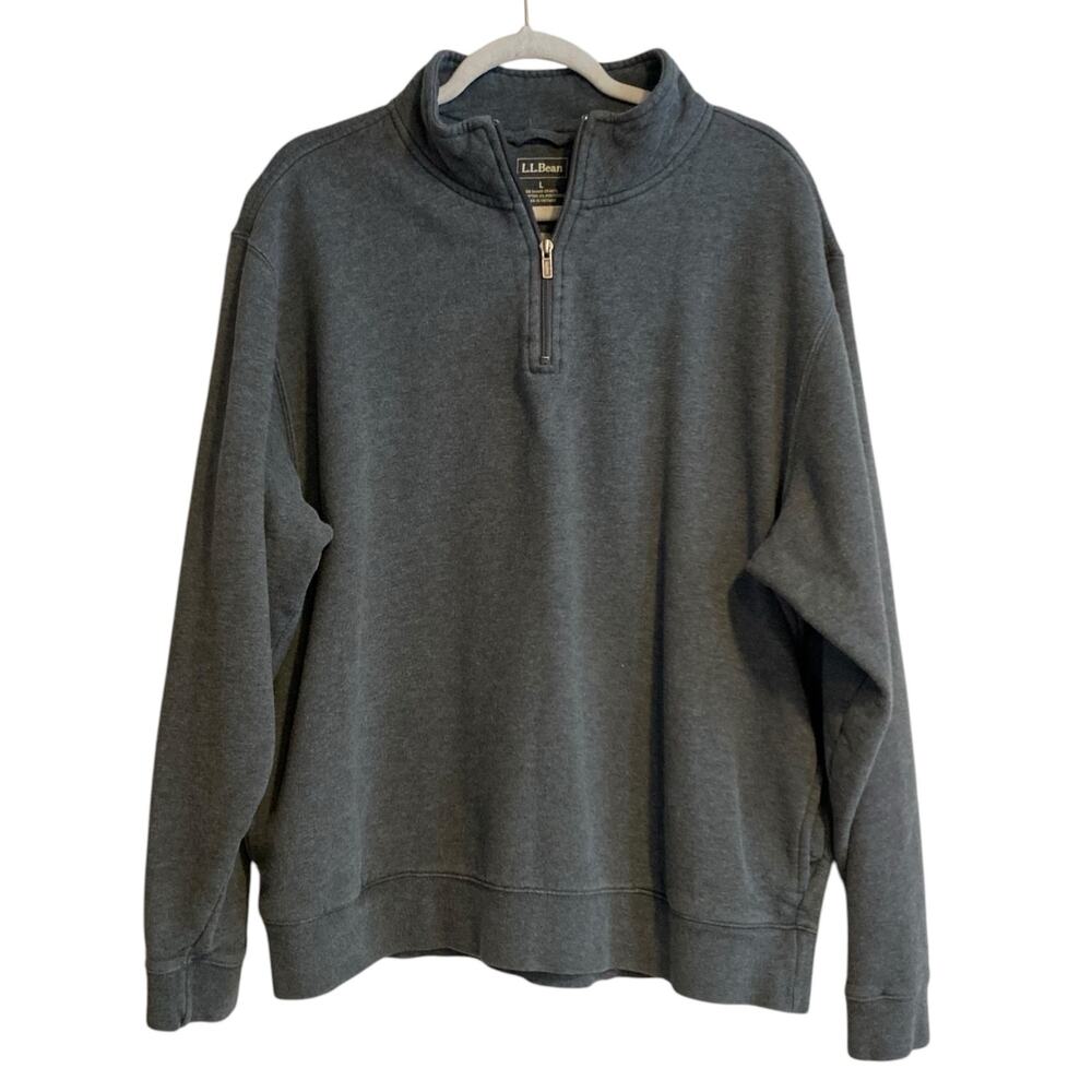 L.L. Bean Heather Gray Quarter Zip Pullover Sweatshirt Men's Large - Picture 2 of 16